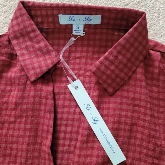 3/$15 She and Sky Red Plaid Shirt - Picture 5 of 6